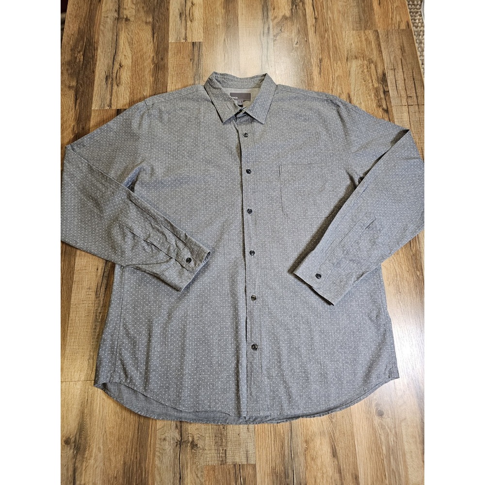 Vince Men's Gray Micro Dot Long Sleeve Button Front Shirt Size XL Work Going Out